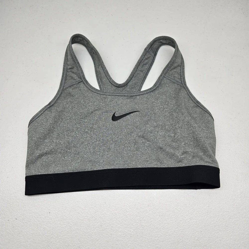 Nike Women Sports Bra M Gray DRI FIT Wireless Jersey Racerback